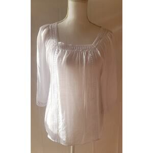 Eight Clovers Women's White Embroidered Lined Sheer Blouse Size PL